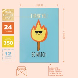 【24 Pack】Funny Thank You Cards – Big Size 4 x 6 Inch – Appreciation Cards and Pun Cards Printed on Premium Thick 250 GSM Paper – Unique Eye Catching Designs in Funny Themes – Funny Greeting Cards
