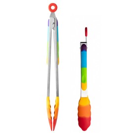 Rainbow Tongs for Cooking, Heat Resistant Stainless Steel Kitchen Tongs with Silicone Tips, 9 & 12 Inch Silicone Tongs, Set of 2