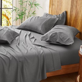 Horbaunal 6 Pcs Grey King Sheet Set - Rayon Derived from Bamboo Sheets King Size - Ultra Soft & Cooling Bed Sheets - 16 Inch Deep Pocket - Luxury Silky Breathable Bedding Sheets & Pillowcases