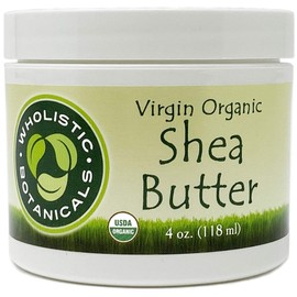 Wholistic Botanicals Virgin Organic Shea Butter — Softening Body Moisturizer, Organic Body Butter for Face, Lips, Skin and Elbows — Vitamin E, Antioxidant, Inflammatory Response — 4 oz