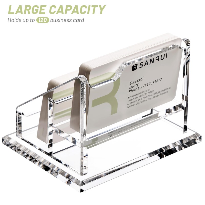 SANRUI Acryl Visitenkartenhalter mit 2 Fächern, transparente und stabile Visitenkarten