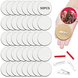 50Pcs Sublimation Buttons Blanks with Pins 3 inch MDF Buttons Pins Sublimation Blanks Christmas for School Projects Sublimation Name Tags Blanks DIY Crafts