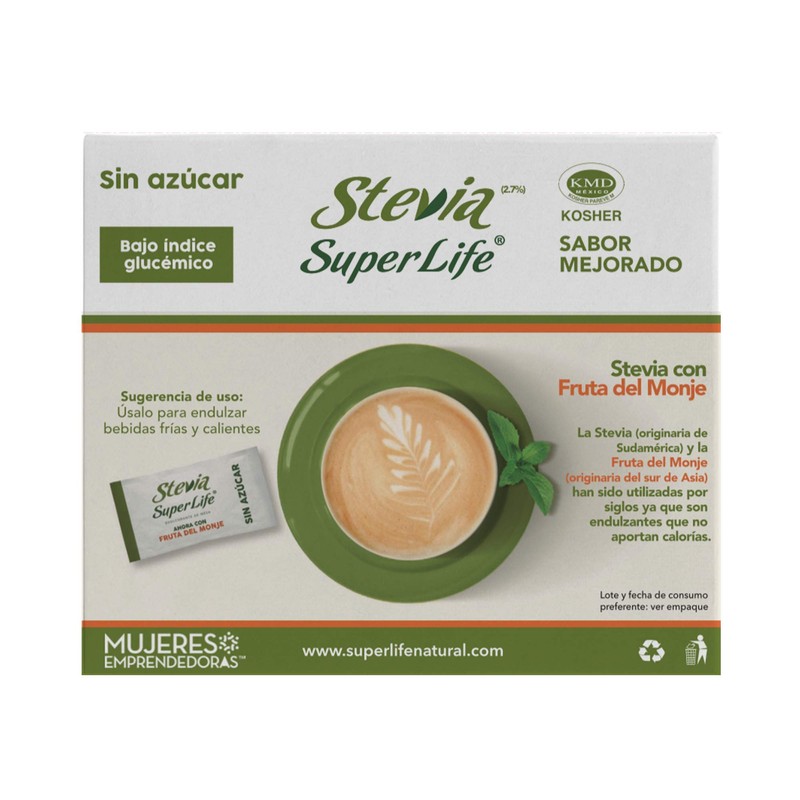 Stevia Super Life® Bio 90 Sobres Con Fruta del Monje