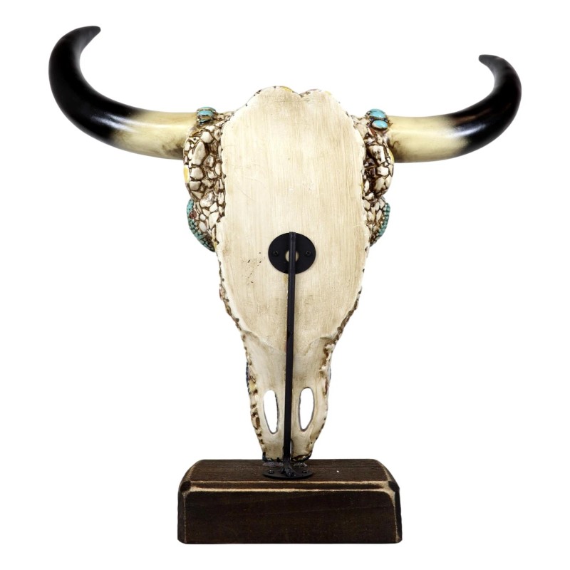Large Rustic Western Bull Cow Skull With Turquoise Red Rocks