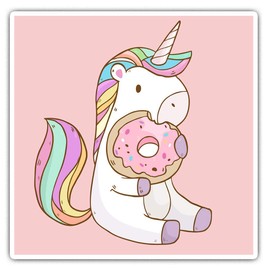 Square Stickers (Set of 2) 7.5cm - Cute Pink Unicorn Donut Horse Girls 8840