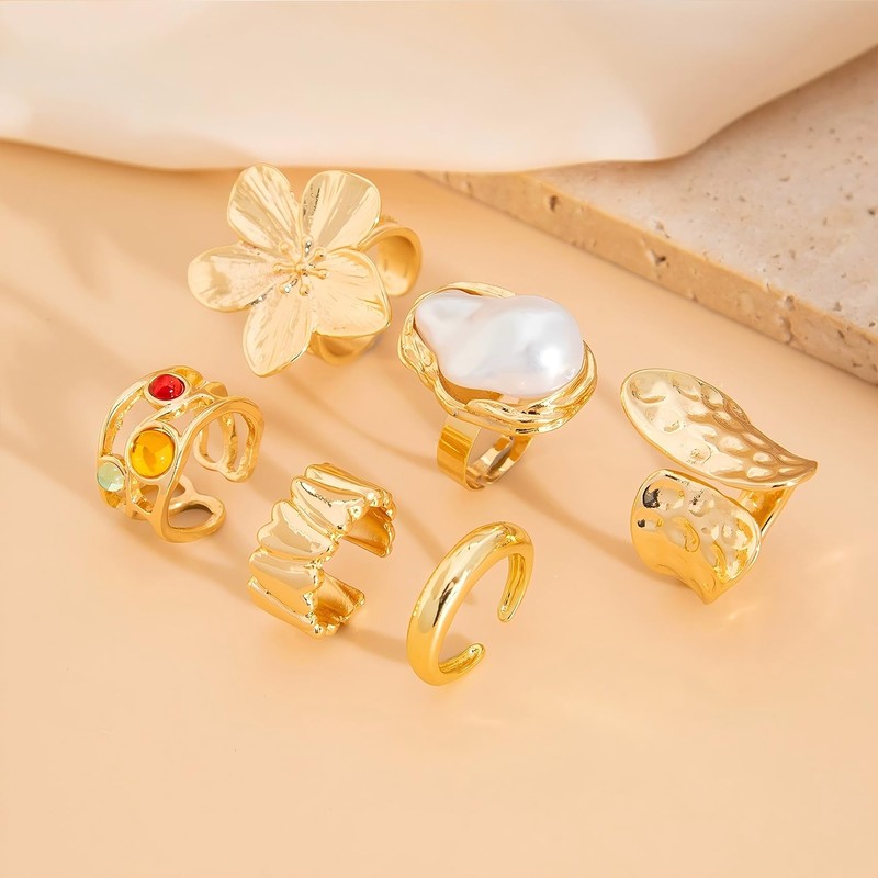 Chunky Gold Stackable Rings for Women Non Tarnish Adjustable Stacking