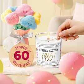 60th Birthday Gifts for Women, Gifts for Women Men 60 Year Old, Happy 60th Birthday Candle with Sprinkles, Unique 60th Bday Gifts for Her Him Sister Friend Coworker, Limited Edition 1965, Vanilla, 7oz