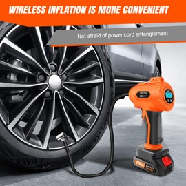 Tire Inflator Portable Air Compressor - Automatic Shut Off - 21V Rechargeable Battery Powered Handheld 180PSI Tire Inflator, Dual Power Supply Modes, Air Pump for Car Motorcycle Bike Ball, Orange