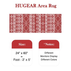HUGEAR Christmas Vintage Area Rug 2x5 Runner Rugs Machine Washable Hallway Rugs Low Pile Carpet Red/White Non-Slip Indoor Door Mat Retro Carpet for Bedroom Kitchen Entryway Bathroom Living Room