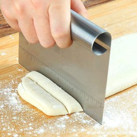 2 Pack Dough Scraper, Stainless Steel Bench Scraper for Baking, Multi-Purpose, Dishwasher Safe, with Measuring Scale, Cut Dough Bread Pastry Pizza Vegetables
