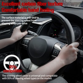 Amiss Car Carbon Fiber Anti-Skid Steering Wheel Cover, Segmented Steering Wheel Protector, Butterfly Steering Wheel Cover, Universal 99% Car Wheel Cover Protector, Car Interior Accessories (Black)