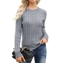 Esobo Women's Long Sleeve Crew Neck Cozy Knit Fall Sweater Casual Loose Pullover Jumper Tops (Grey,Large)