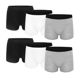 Uizuooy Pack of 6/12 Cotton Boxer Shorts for Boys, 2 x black, 2 x white, 2 x grey