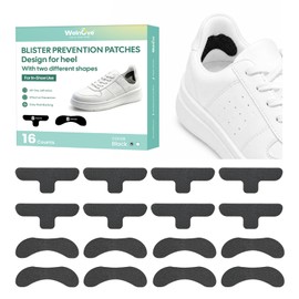 Welnove Blister Prevention Patches, 16 Sheets Moleskin for Shoes (Not for Skin), Protect Heel From Rubbing Shoes, Black - Assorted Shapes
