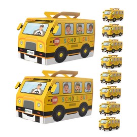 OATIPHO 10pcs School Bus Treat Boxes Eye Catching Yellow Candy Holders for Birthday Back to School Party Events Fun Cardboard Goodie Bags with Easy to Use Handles