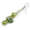 Lime Green/Green Glass and Shell Bead Drop Earrings with Silver