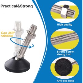 Uni-Fine M8 x 30 mm Diameter 40 mm Adjustable Foot Adjustment Screw, Furniture Foot Base Can Carry 450 kg Adjustable Feet Adjusting Screw Adjusting Base Maximum 15° Tilt