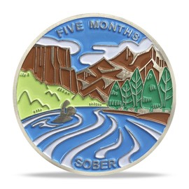 5 Month Sobriety Coin - AA Recovery Medallion with Scenic River Design and Motivational Quote, Celebrate Sobriety Present for Men and Women, Inspirational AA Member Token