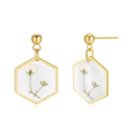Ohrringe mit gepressten Blumen | Handgemachte Ohrringe Ohrstecker | Gepresste Atem-Blume des Babys Ohrringe | Harz-Ohrringe | Symbol der Liebe und Unschuld | Geschenk für Frau | Durchmesser 16mm