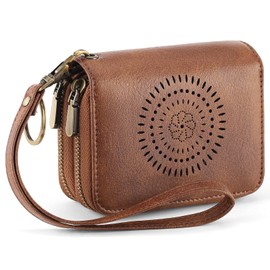 SENDEFN Small Leather Credit Card Holder RFID Blocking Wristlet Wallet for Women Double Zipper Cards Case Organizer