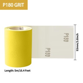 Shineboc Sandpaper Roll Yellow, 93 mm x 5 m Sandpaper Quartz Sand Dry Sanding Paper for Hand Sanders for Wood, Metal, Steel, Stainless Steel - 5 m / Grit 180