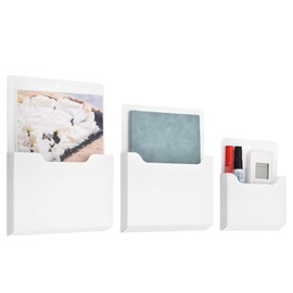 QUARKZMAN 3 Pack Magnetic File Holder, Magnetic Wall File Organiser in Letter Size for Magazine, Post, Paper, Letters, Office Supplies (White, Various Sizes)