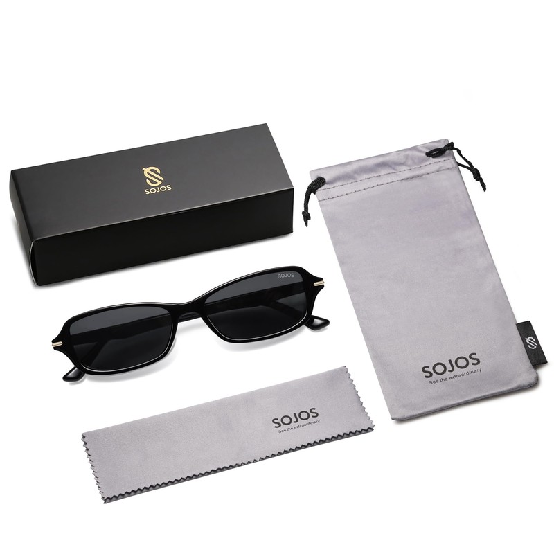 SOJOS SJ2376 Retro Polarised Slim Rectangular Sunglasses Women Men Vintage