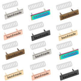 Framendino, 12 Pack Rectangle Handmade Metal Labels with Shim Tags Made Printed Signs Label for DIY Crafts Clothes Jeans Bags Sewing Items Accessories