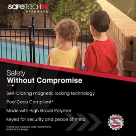 Safetech Hardware 22-inch Push Lock Magnetic Top Pull Pool Gate Latch - Key Lockable | Pool Gate Safety Latch | Vertical Self-Locking Latch | Vinyl & Aluminum/Metal Gates, Any Square Post | SL-50TRI