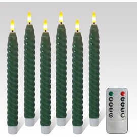 9.8 Inch Pastel Candy-Colored LED Flameless Taper Candles Battery Operated 3D Wick Remote Timer Real Wax Candlestickcolor: Dark green, size: 9.8 inch
