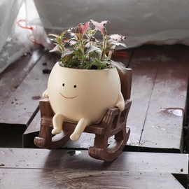 UMESONG UMESONG Smily Face Planter Pot Cute Resin Flower Head Planters for Indoor Outdoor Unique Sit Rocking Chair Succulent Pots Gift IdeaI for Mother and Appreciation Christmas with Drainage Hole