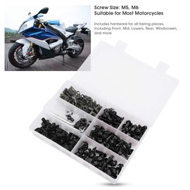 Ejoyous Motorcycle Fairing Bolt Kit,198 Pcs M5 M6 Motorcycle Windscreen Screws Fasteners Universal Bike Fairing Bolts Fairing Screws Kit Motorcycle Accessory (Black)