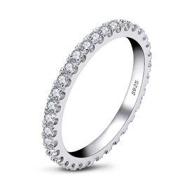 AINUOSHI Genuine 925 Sterling Silver Cubic Zirconia Simulated Diamond Anniversary Stackable Ring Eternity Band for Women N