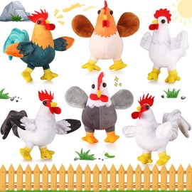 6 Mini Juguetes de Animales Peludos de Peluche Muñeca Suave de Caballo Cerdo Ganado Conejo Perro Oveja Gallina Decoración de Fiesta de Cumpleaños Rellenos de Calcetín de Navidad (Gallina)