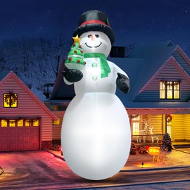 QEOIYDE 8FT Christmas Snowman Inflatable Xmas Tree Blow Up Outdoor Christmas Decoration with LED Light for Indoor Outdoor Yard Garden Lawn Porch Xmas Holiday Party Favor Supplies Décor