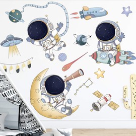 Astronaut Wall Stickers, DILIBRA Planet Space Walk Spaceship DIY Art Vinyl Removable Murals Wall Decals, Cartoon Spaceman Cosmonaut Art Decorations for Kids Boys Bedroom Playing Room (Astronaut3)