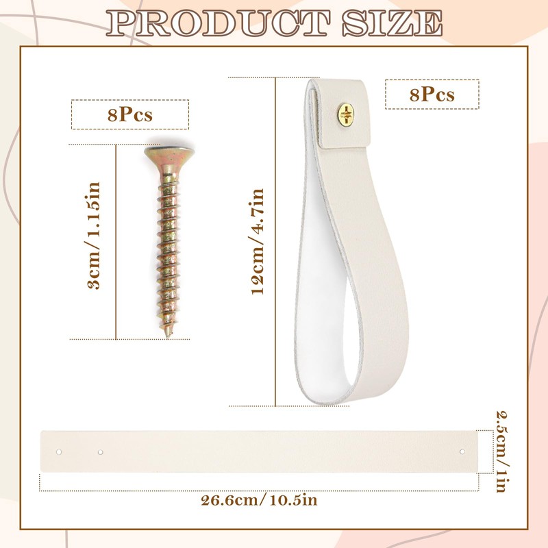 Creamy White Wall Hooks - 8 Pcs Leather Strap Curtain