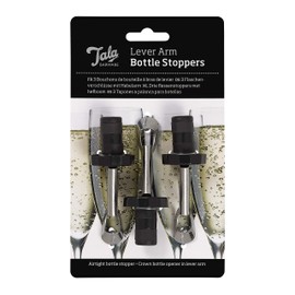 Tala Barware Lever Arm 3 Bottle Stoppers, Set of 3 Expanding Plug style Stoppers which create a leak proof vacuum seal, keeping drinks fresher for longer, Black