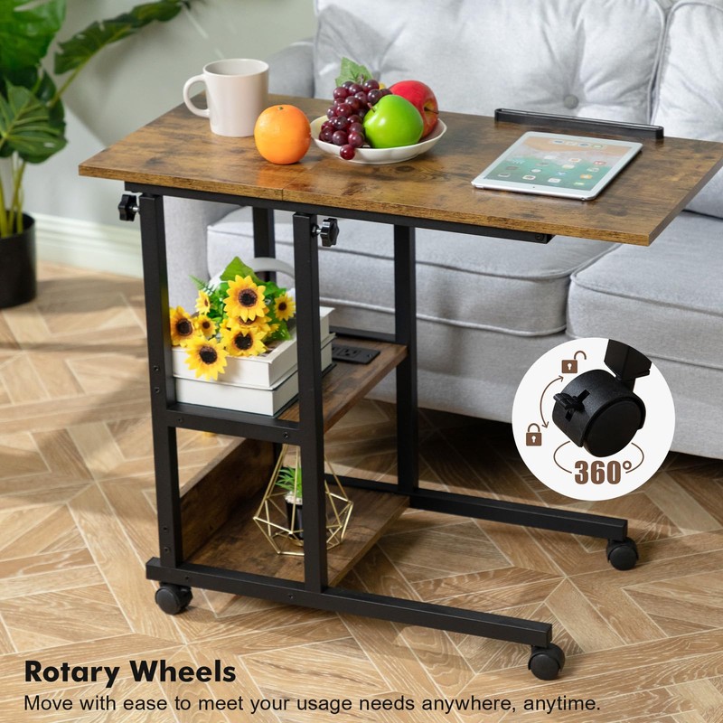 Hadulcet Adjustable C Table with Charging Station, Tiltable Desk C