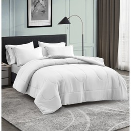 Maple&Stone Queen Size Comforter Set 7 Pieces Bed in a Bag - Down Alternative Bed Set with Sheets, Pillowcases & Shams, Soft Reversible Duvet Insert for Queen Bed, White