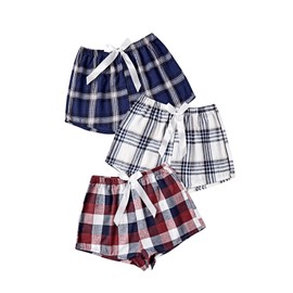 GORGLITTER Women's 3 Pack Plaid Pajama Shorts Tie Front Elastic Waist Sleep Shorts Blue White Red Medium