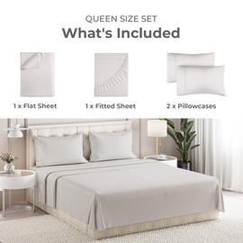 Sleepy Town Queen Size Bed Sheets - 4 Piece - Queen Sheet Set - Extra Soft, Comfy & Cooling - Easy Care - Shrinkage, Wrinkle & Fade Resistant - Brushed Microfiber - Deep Pocket Bed Sheets (Light Grey)