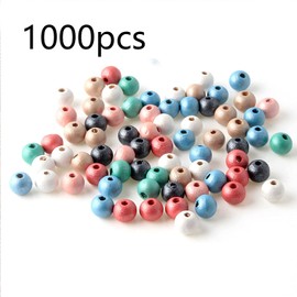 HERZWILD 1000pcs Colourful Wooden Beads 8mm for Threading Pearl Colour Wooden Beads Pack of Wooden Beads for DIY Jewellery Making (8 mm Pearl Colour)