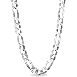 Savlano 925 Sterling Silver 7.5mm Italian Solid Figaro Link Chain Necklace With Gift Box For Men & Women - Made in Italy (18, 7.5mm)