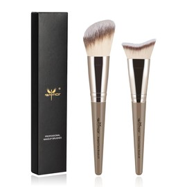 Anmor Contour Brush Set, Premium Contour Blush Bronzer Face Makeup Brush, Perfect For Cheek Jaw Nose Blending Contouring Polishing, Suitable For Powder Liquid Cream (Angled and Curved Contour Brush)