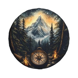 Spare Tire Cover for RV Camper, Nature Mountain Compass Tire Cover Protectors, Weatherproof Universal Wheel Cover for RV Travel Trailer Camper Truck 17in