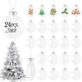KIMOBER 24PCS Plastic Discs Ornaments,3.15 Inch White Flat Sphere Fillable Christmas Hanging Ornament Ball for DIY Craft Xmas Tree Decoration