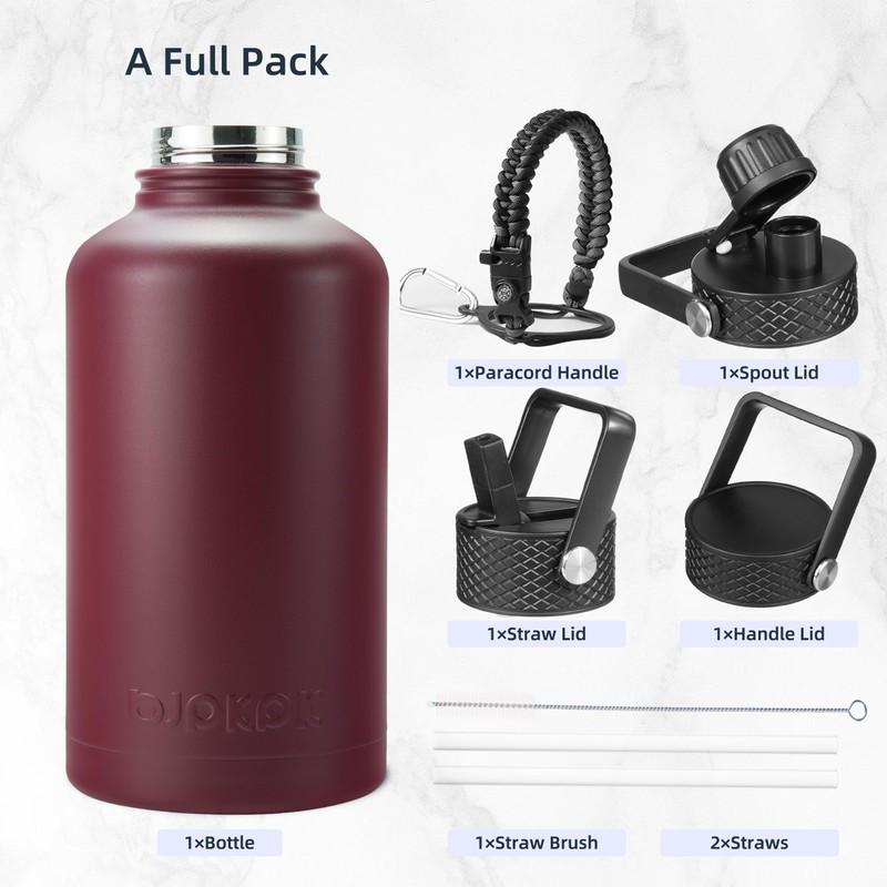 BJPKPK Half Gallon Insulated Water Bottles with Straw Lid, 64oz