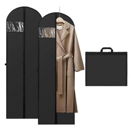TOKSEO Pack of 2 Long Garment Bags, 60 x 180 cm, Foldable Garment Cover Long, Garment Bags with Zip, Transparent Viewing Window, Dress Cover for Wedding Dresses, Evening Dresses, Long Coats