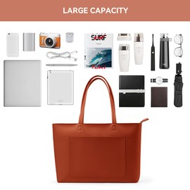 KALIDI Women's Tote Bag PU Leather Handbag Stylish Large Shoulder Bag with Zipper and Pocket, Laptop Work Bag for Ladies Travel School Shopping, Brown